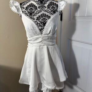 Alter’d State White Satin V-Neck Ruffle Sleeve Romper NWOT